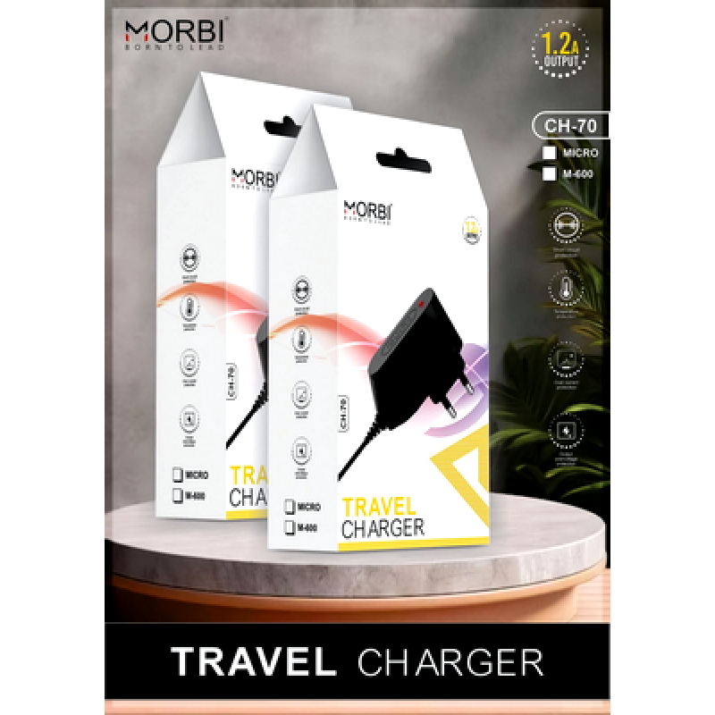 morbi travel charger 1.2A output micro with V8 cable fast charger CH-70