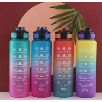 Plastic Motivational Water Bottle – 1L/2L Leak-Proof BPA-Free Bottle with Time Marker for Gym, Office & Daily Hydration