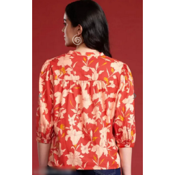 Women's 3/4 Sleeve Floral Short Top – Stylish & Comfortable Casual Wear