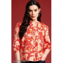 Women's 3/4 Sleeve Floral Short Top – Stylish & Comfortable Casual Wear