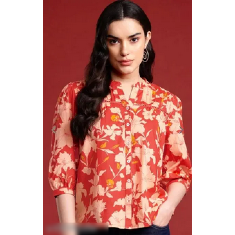 Women's 3/4 Sleeve Floral Short Top – Stylish & Comfortable Casual Wear