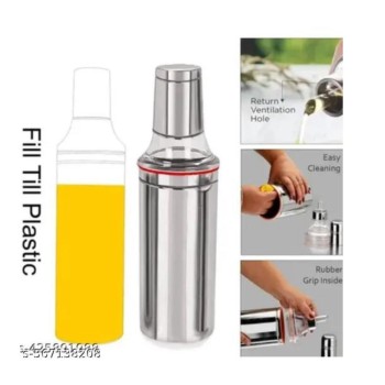 Stainless Steel Oil Dispenser Bottle with Transparent Nozzle – Leak-Proof Kitchen Oil Pourer for Cooking, Frying & Baking – Easy Flow Control and Spill-Free Design (Silver, 1000ml Approx)