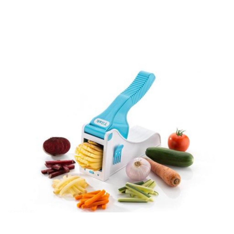 2-in-1 Manual French Fry Cutter & Vegetable Chopper Green and Blue 