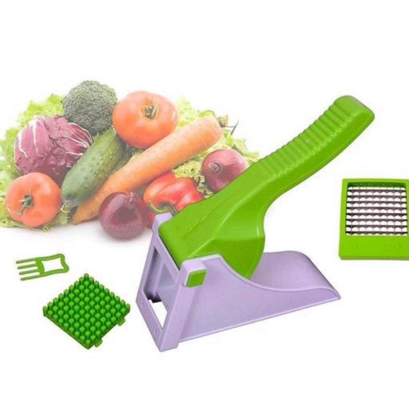 2-in-1 Manual French Fry Cutter & Vegetable Chopper Green and Blue 