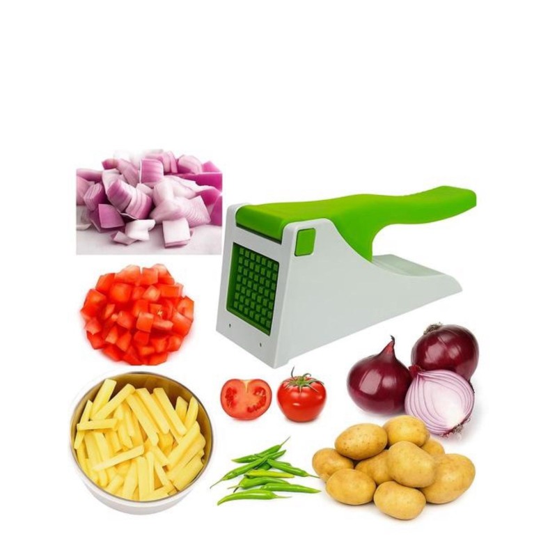 2-in-1 Manual French Fry Cutter & Vegetable Chopper Green and Blue 