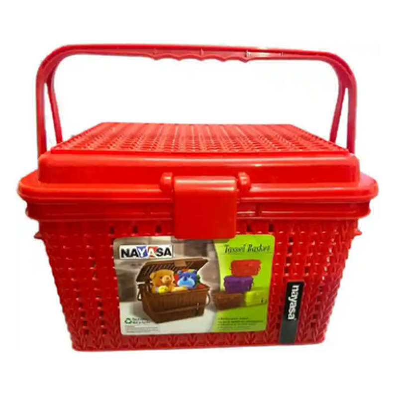 Small Plastic Storage Basket – 6-Piece Set with Handle for Puja, Toys, Books & Clothes