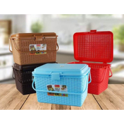 Small Plastic Storage Basket – 6-Piece Set with Handle for Puja, Toys, Books & Clothes