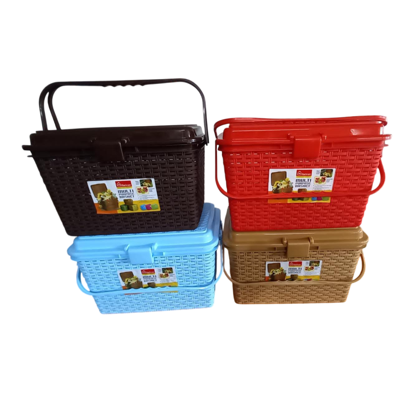 Small Plastic Storage Basket – 6-Piece Set with Handle for Puja, Toys, Books & Clothes