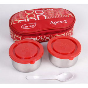 Stainless Steel Carrier Apex 2-Container Lunch Box Set with Leak-Proof Lid & Carry Bag