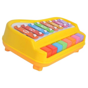 GRANSI We Build Relations 2 in 1 Mini Piano (8 Keys) Musical Xylophone for 2+ Yr Old, Non-Battery & Non-Toxic Preschool Educational Learning Instrument Keyboard Toy for Boys & Girls with 2 Sticks