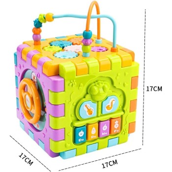 GRANSI Activity Cube Baby Toys 6 in 1 Multi-Purpose Educational Learning Cube with Music Activity Center Play Square Toy Gift for 18M+ Year Old Boy Girl (Activity Cube)