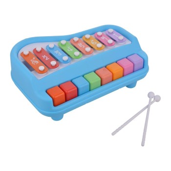 GRANSI We Build Relations 2 in 1 Mini Piano (8 Keys) Musical Xylophone for 2+ Yr Old, Non-Battery & Non-Toxic Preschool Educational Learning Instrument Keyboard Toy for Boys & Girls with 2 Sticks
