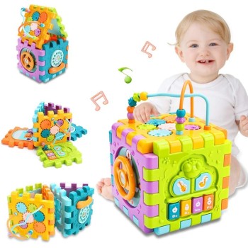GRANSI Activity Cube Baby Toys 6 in 1 Multi-Purpose Educational Learning Cube with Music Activity Center Play Square Toy Gift for 18M+ Year Old Boy Girl (Activity Cube)