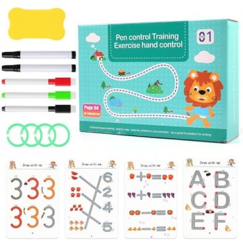 GRANSI 64 Pages Magical Tracing Workbook Set, Hand Writing Pen Control Training Book For Learning To Write The Alphabets & Numbers, Preschool Educational Reusable Learning Book For Kids