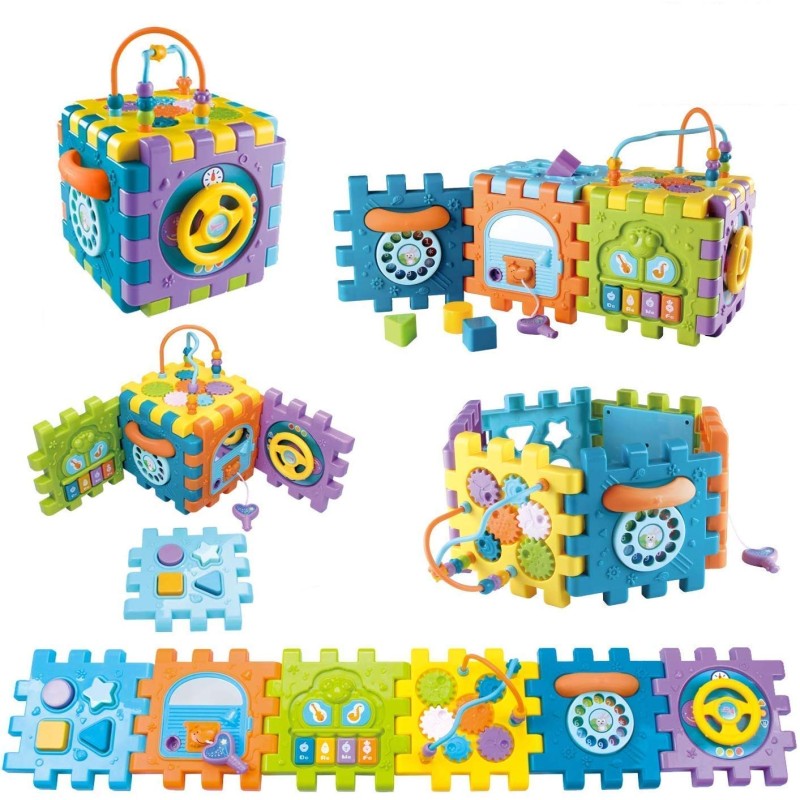 GRANSI Activity Cube Baby Toys 6 in 1 Multi-Purpose Educational Learning Cube with Music Activity Center Play Square Toy Gift for 18M+ Year Old Boy Girl (Activity Cube)