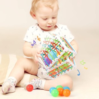 GRANSI Sorter One Year Old Toys,Developmental Montessori Learning,Storage Cube Bin&6 Sensory Shape Blocks,Fine Motor Skills,Infant Birthday Gifts Toddler Boy Girl(Big Activity Cube), Multicolor