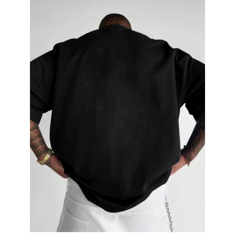 Men Self Design Round Neck Cotton Black T-Shirt