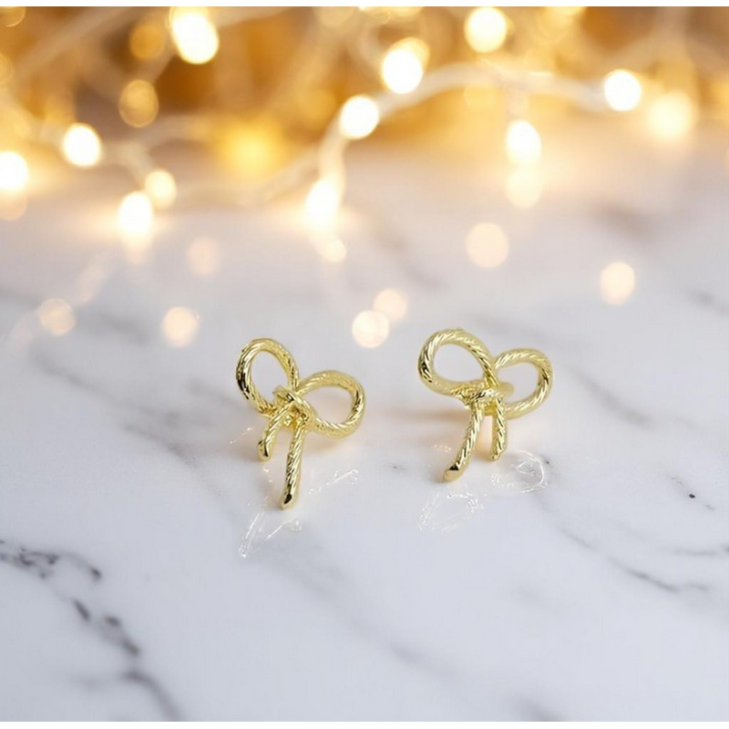 Gold Plated Bow Stud Earrings – Elegant & Cute Daily Wear Jewelry