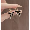Chic Black Bow Drop Earrings – Elegant Gold-Tone Dangle for Women