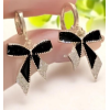 Chic Black Bow Drop Earrings – Elegant Gold-Tone Dangle for Women