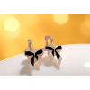 Chic Black Bow Drop Earrings – Elegant Gold-Tone Dangle for Women