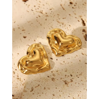 Golden Chunky Heart Statement Earrings