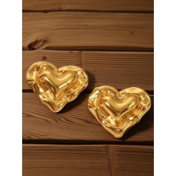 Golden Chunky Heart Statement Earrings
