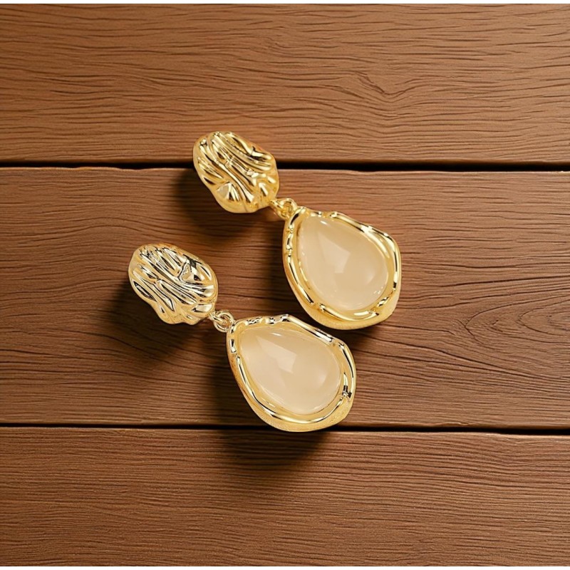 Golden Moonstone Opal Droplet Earrings – Elegant Drop Earrings for Women