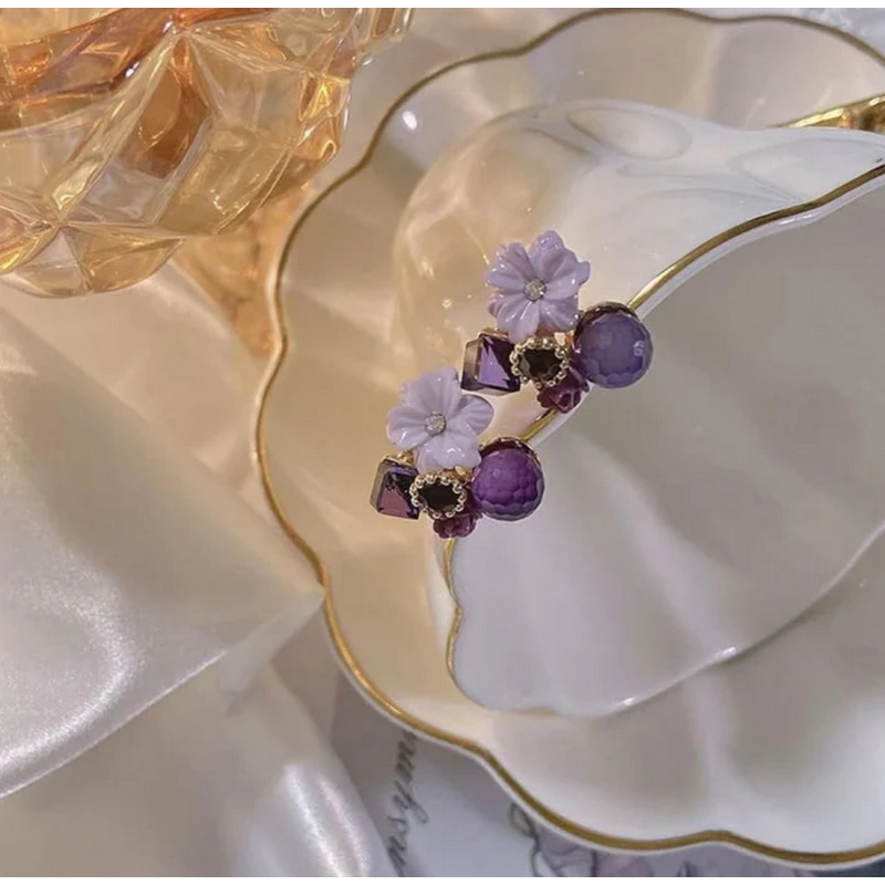 Purple Crystal Flower Stud Earrings for Women and  Girls  Small Square Crystal Design