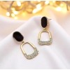 Luxury Black & Gold Geometric Drop Earrings with Rhinestone Accents for women, girl 