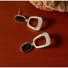 Luxury Black & Gold Geometric Drop Earrings with Rhinestone Accents for women, girl 