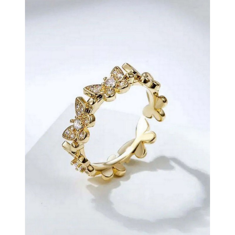 Luxury Gold-Plated Butterfly Ring for Women – Elegant Full Eternity Band with Sparkling CZ Stone Inlay | Dainty Adjustable Finger Ring Featuring Intricate Butterfly Design | Trendy Fashion Jewelry for Daily Wear, Parties & Special Occasions