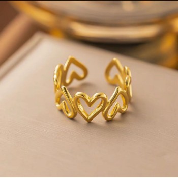 Romantic Adjustable Gold-Plated Open Heart Ring for Women – Stylish Hollow Heart Design Band | Lightweight & Elegant Fashion Finger Ring | Trendy Love-Themed Jewelry for Daily Wear, Parties & Gifting