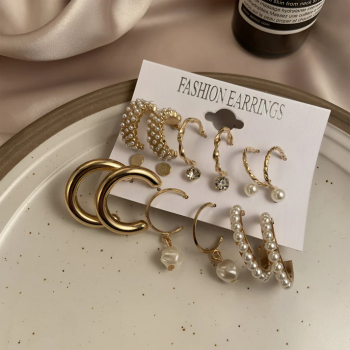 Elegant Gold & Pearl Statement Hoop Earring Set – 6 Pairs