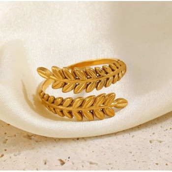 Elegant Adjustable Gold-Plated Leaf Wrap Ring for Women – Nature-Inspired Double Leaf Design | Lightweight Statement Finger Ring with Matte Finish | Trendy & Stylish Fashion Jewelry for Daily Wear, Parties & Gifting