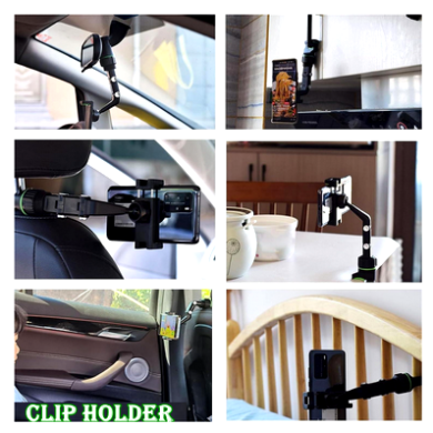 Universal clip cellphone holder with multi-joind flexible adjustment, back seat video stand, rearview mirror, kitchen stand desk, tablet stand, bed stand and multi-scene for car