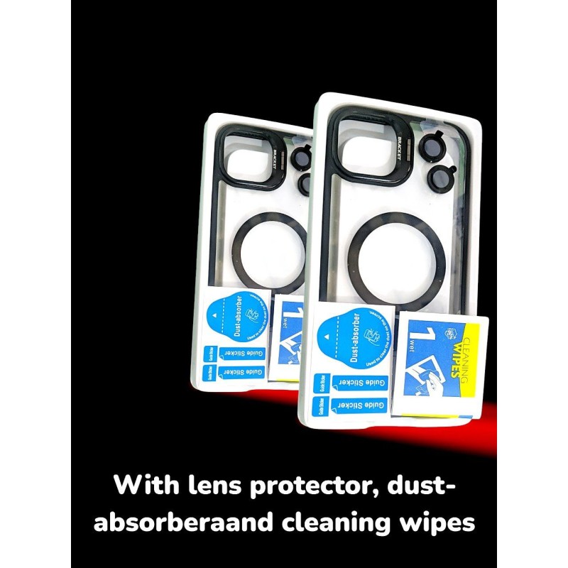 Metal stand case with camera protector, dust remove kit and cleaning wipes transparent cover high-quality for iphone 14 plus