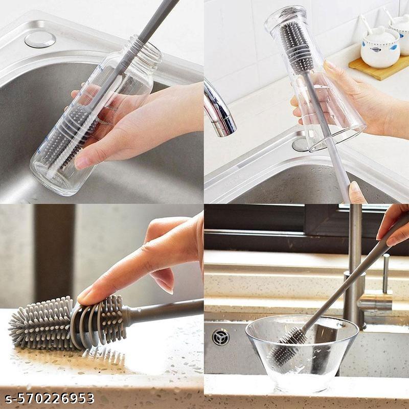 Multipurpose Flexible Silicone Cleaning Brush with Grooved Bristle Head – Ideal for Corners, Gaps, Tiles, Faucets, and Hard-to-Reach Areas