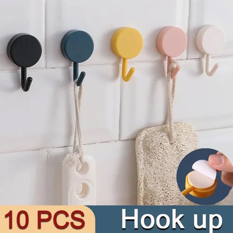 Self-Adhesive Sticky Wall Hooks (Pack of 10) Waterproof Adhesive Sticky Round Hooks | Hanging Capacity 2.5 KG Max | Multipurpose Home Storage Hook (Colorful Hook)
