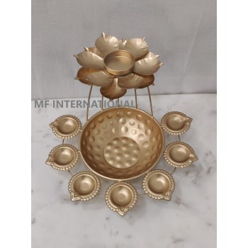 MF INTERNATIONAL Decorative Metal Diya Traditional Diya Urli Tealight Holder Golden Bowl for Floating Flowers and Tea Light Candles Home,Office and Table Decor Special Diwali Decor