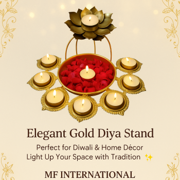 MF INTERNATIONAL Decorative Metal Diya Traditional Diya Urli Tealight Holder Golden Bowl for Floating Flowers and Tea Light Candles Home,Office and Table Decor Special Diwali Decor