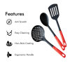 3-Piece Non-Stick Heat-Resistant Kitchen Cooking Spoon Set with Red Handle – Spatula, Skimmer, and Serving Spoon