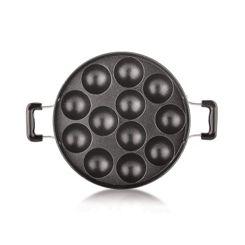 Non-Stick 12 Cavity Appam Patra with Side Handles & Lid – Appam Maker Pan for Gas Stove