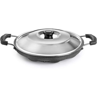 Non-Stick 12 Cavity Appam Patra with Side Handles & Lid – Appam Maker Pan for Gas Stove