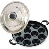 Non-Stick 12 Cavity Appam Patra with Side Handles & Lid – Appam Maker Pan for Gas Stove