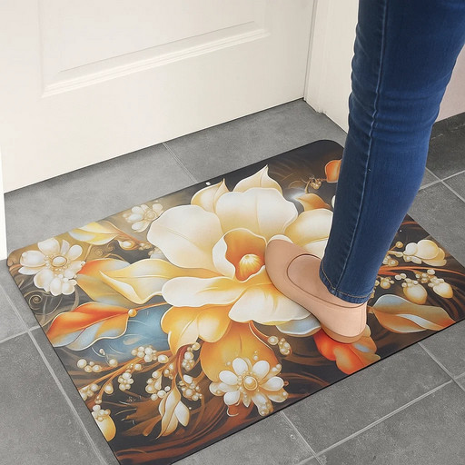 Premium Anti-Skid Floor Mat with Elegant Golden Floral Print