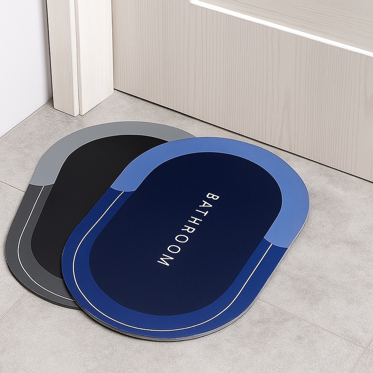 Oval Shape Anti-Skid Bathroom Doormat Combo – 2 PC Set