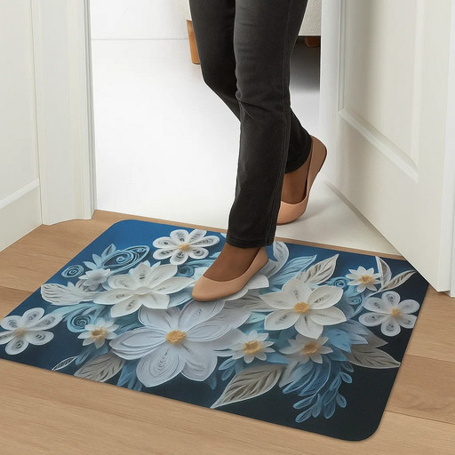 Premium Anti-Skid Floral Printed Floor Mat – Soft Polyester Fabric Top with Rubber Backing