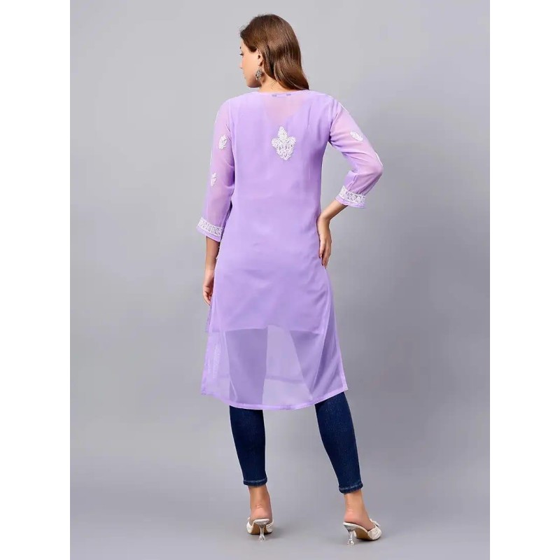 women's Purple Chikankari Embroidered Georgette Kurtawith matching inner – Elegant Ethnic Wear