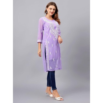 women's Purple Chikankari Embroidered Georgette Kurtawith matching inner – Elegant Ethnic Wear